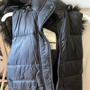 Fur (removable) hooded black puffy vest